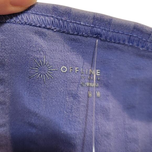 OFFLINE By Aerie Short Sleeve Square Neck Ribbed OG Groove Crop Tee Blue Medium - Picture 4 of 6